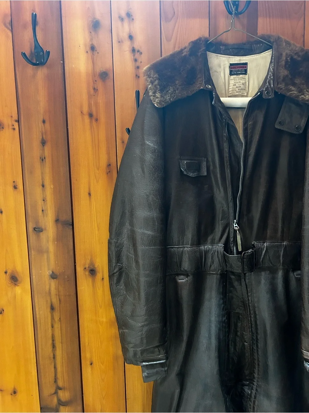 Original U.S. WWII Navy CFN-24 Colvinex Dark Brown Leather Heavy Flight Suit